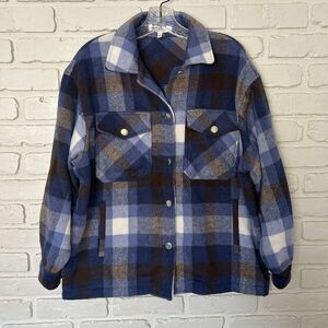 Workshop Women's Small Oversized Plaid Jacket Blue‎ White